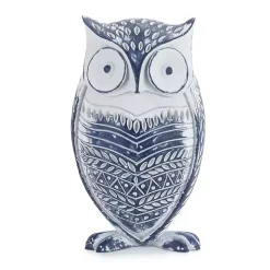 Blue and White Patterned Owl Decorations, Set of 2