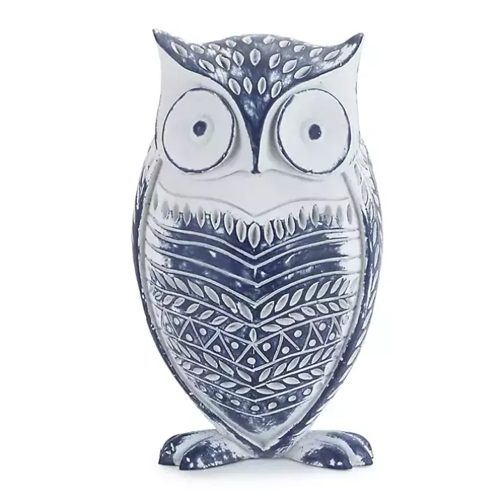 Blue and White Patterned Owl Decorations, Set of 2