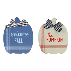 Blue and White Pumpkin Tabletop Signs, Set of 2