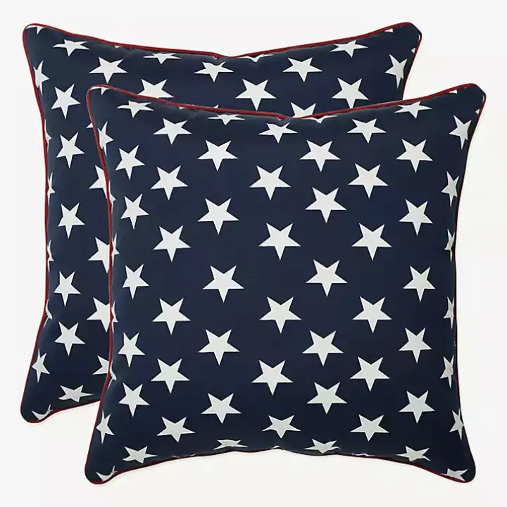 Blue and White Stars Outdoor Pillows, Set of 2