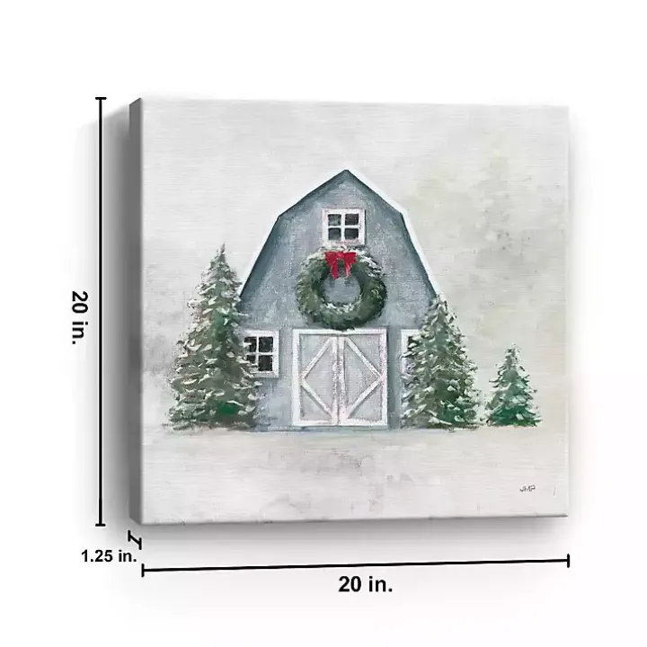 Blue Barn in Winter Canvas Art Print