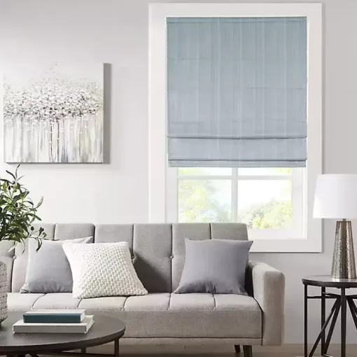 Blue Basketweave Cordless Roman Shade, 27 in.