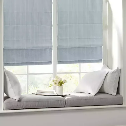 Blue Basketweave Cordless Roman Shade, 27 in.