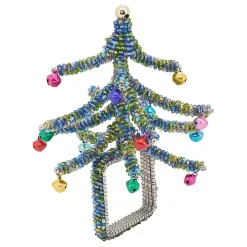 Blue Beaded Christmas Tree Napkin Rings, Set of 4