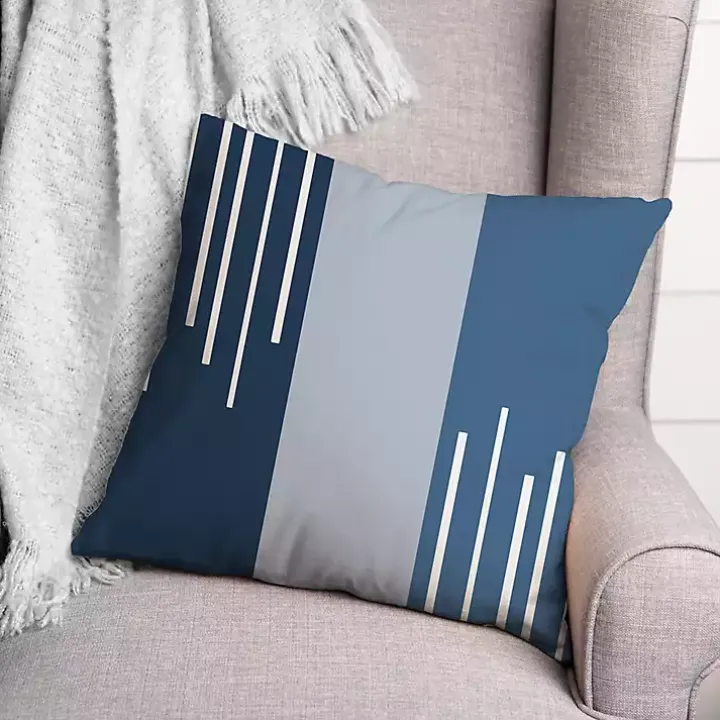 Blue Blocks and Stripes Outdoor Throw Pillow