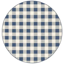 Blue Buffalo Check Round Outdoor Area Rug, 7 ft.