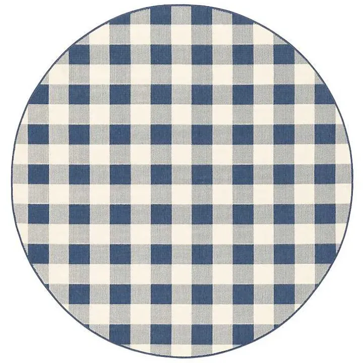 Blue Buffalo Check Round Outdoor Area Rug, 7 ft.