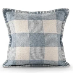 Blue Buffalo Check Stitched Outdoor Throw Pillow