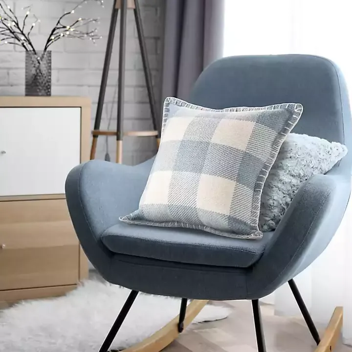 Blue Buffalo Check Stitched Outdoor Throw Pillow