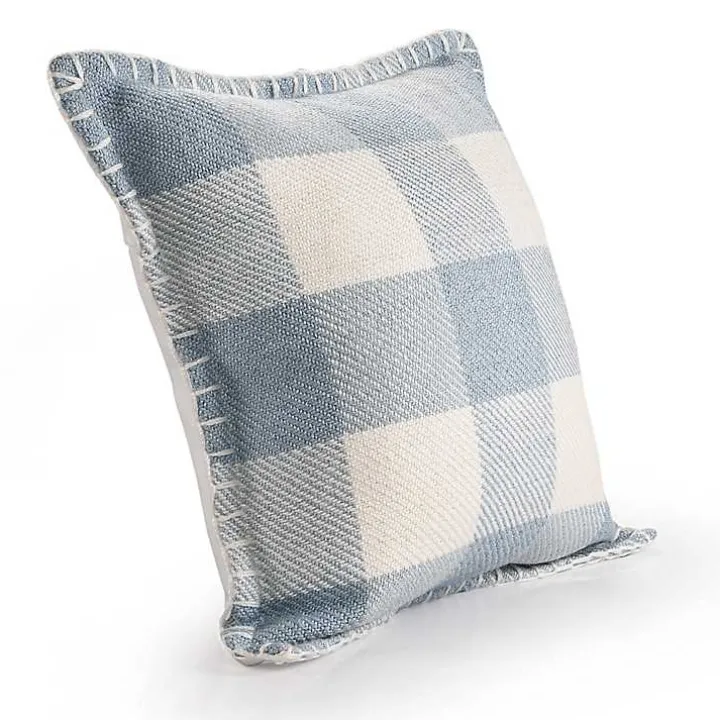 Blue Buffalo Check Stitched Outdoor Throw Pillow