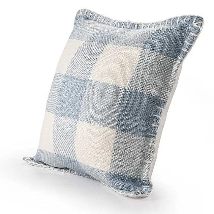 Blue Buffalo Check Stitched Outdoor Throw Pillow