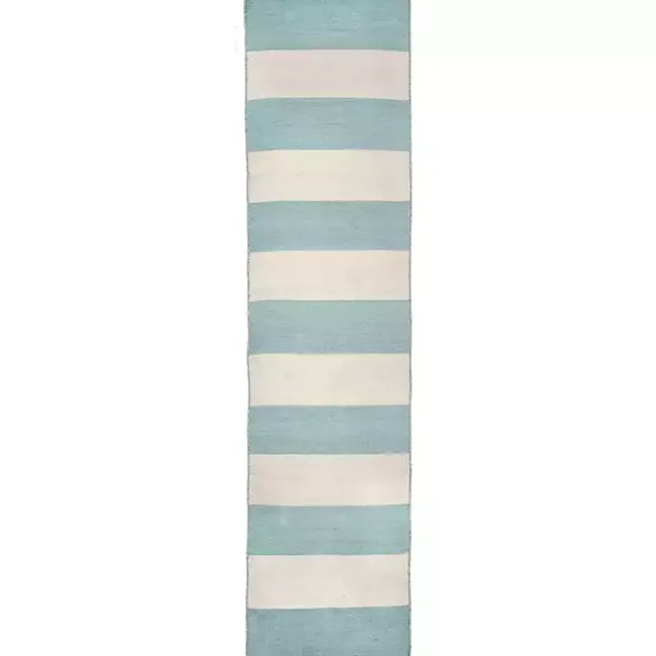 Blue Cabana Stripe Indoor/Outdoor Runner, 2x8