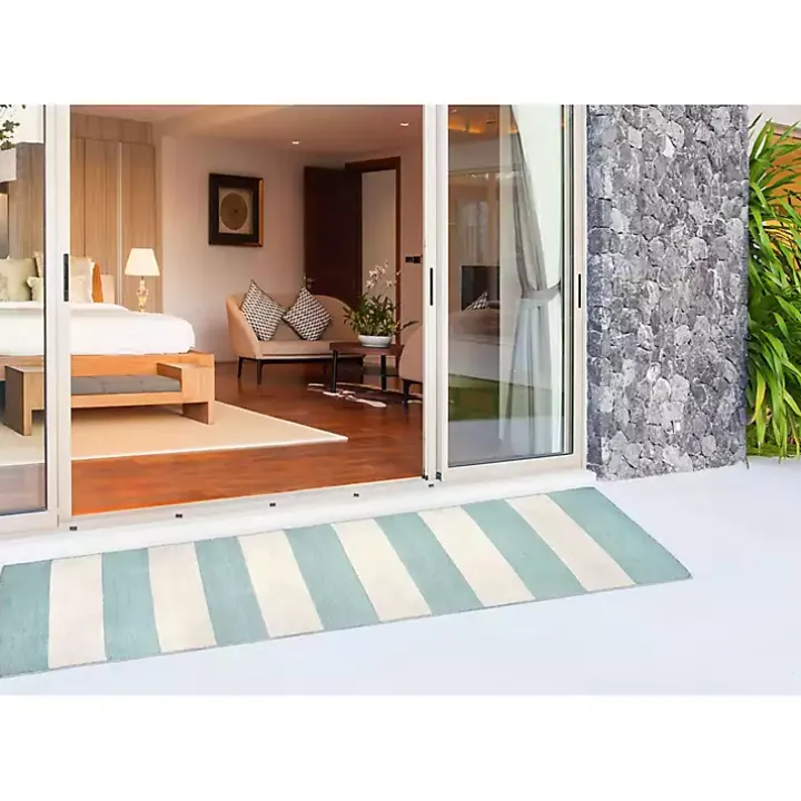 Blue Cabana Stripe Indoor/Outdoor Runner, 2x8