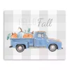 Blue Checkered Pumpkin Truck Canvas Wall Art