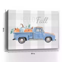 Blue Checkered Pumpkin Truck Canvas Wall Art