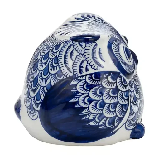 Blue Chinoiserie Owl Figurine