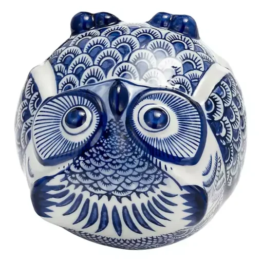 Blue Chinoiserie Owl Figurine