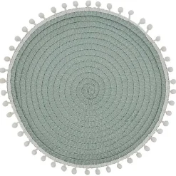 Blue Circular Pom Pom Placemats, Set of 4