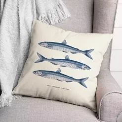 Blue Coastal Fish Outdoor Pillow