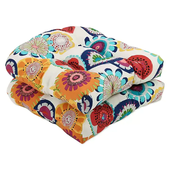 Blue Confetti Wicker Chair Cushions, Set of 2