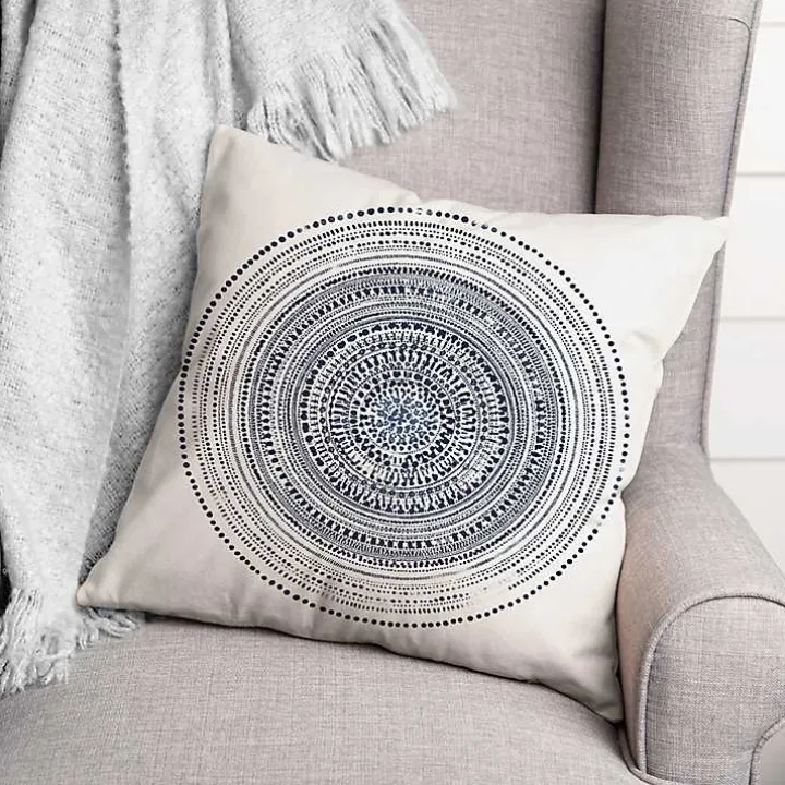 Blue Dash Circle Pattern Outdoor Pillow