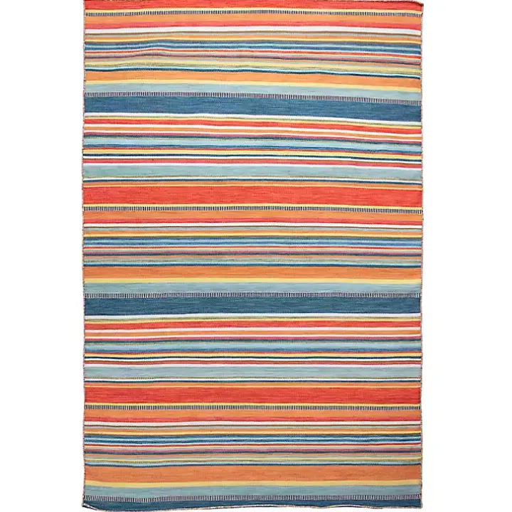 Blue Dhurri Stripe Indoor/Outdoor Area Rug, 7x9