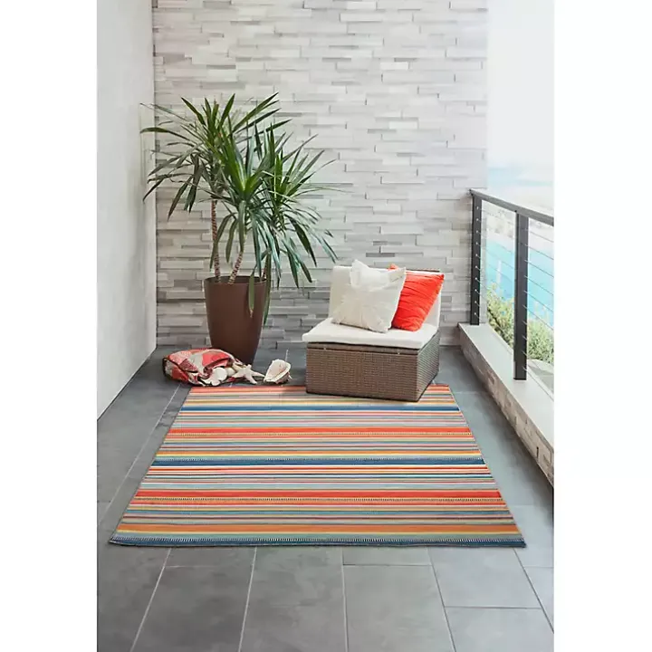 Blue Dhurri Stripe Indoor/Outdoor Area Rug, 7x9