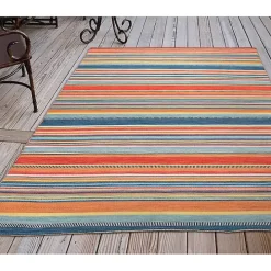 Blue Dhurri Stripe Indoor/Outdoor Area Rug, 7x9