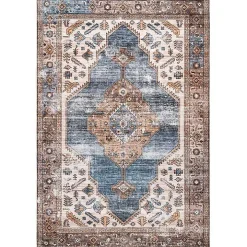 Blue Distressed Medallion Washable Area Rug, 5x8