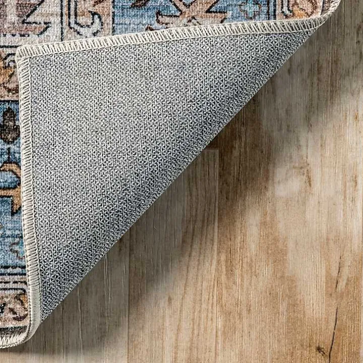 Blue Distressed Medallion Washable Area Rug, 5x8