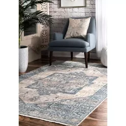 Blue Eli Medallion Fringe Area Rug, 5x8