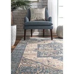 Blue Eli Medallion Fringe Area Rug, 4x6