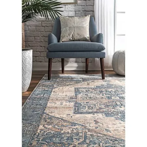 Blue Eli Medallion Fringe Area Rug, 5x8