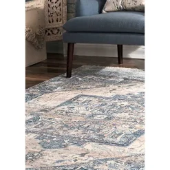Blue Eli Medallion Fringe Area Rug, 5x8