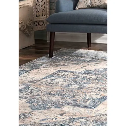 Blue Eli Medallion Fringe Area Rug, 5x8