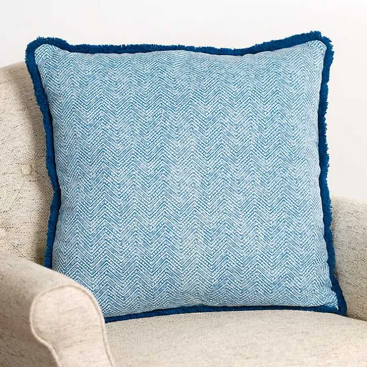 Blue Embroidered Coral Pillow