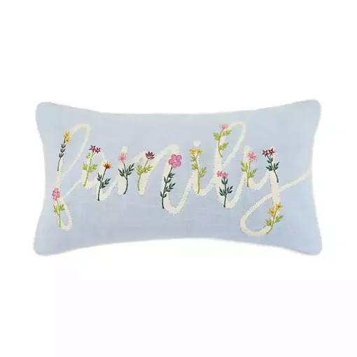 Blue Family Floral Embroidered Lumbar Pillow