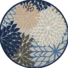 Blue Floral Burst Round Outdoor Area Rug, 7x7