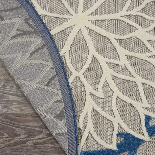 Blue Floral Burst Round Outdoor Area Rug, 7x7
