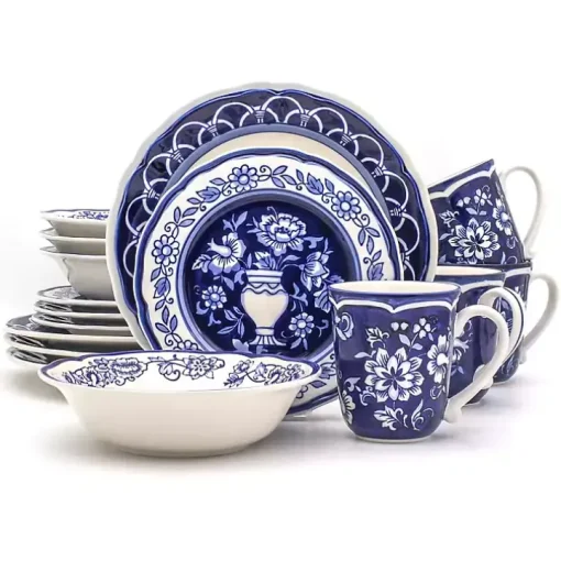 Blue Floral Hand Painted 16-pc. Dinnerware Set
