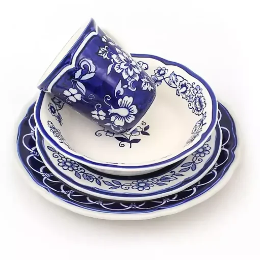 Blue Floral Hand Painted 16-pc. Dinnerware Set