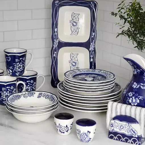 Blue Floral Hand Painted 16-pc. Dinnerware Set