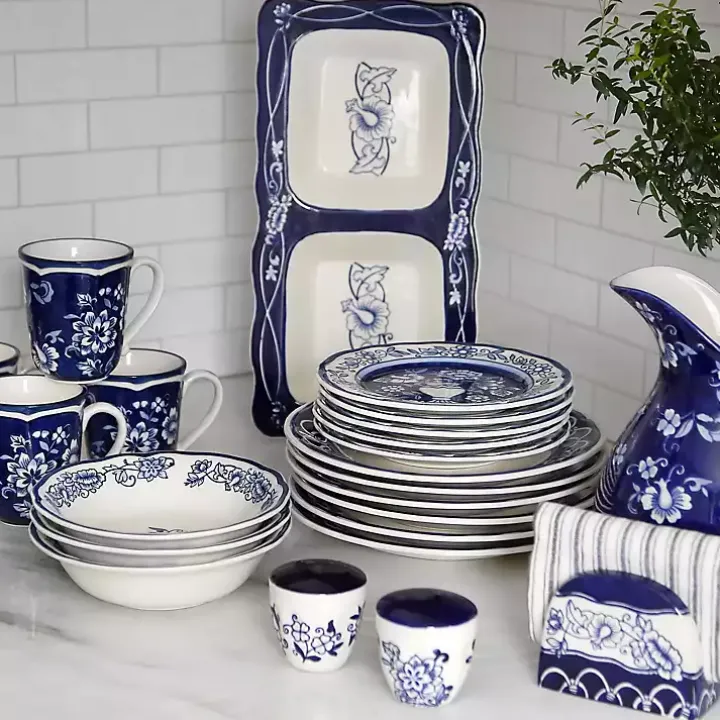 Blue Floral Hand Painted 16-pc. Dinnerware Set