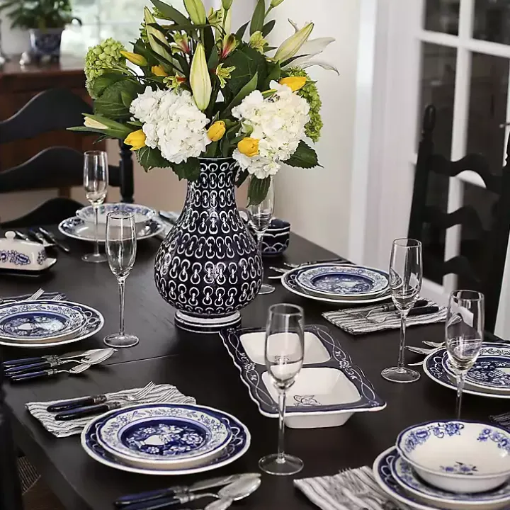 Blue Floral Hand Painted 16-pc. Dinnerware Set