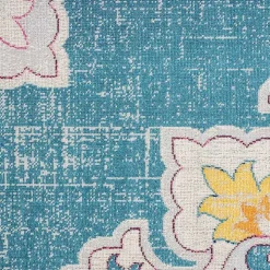 Blue Floral Medallion Outdoor Area Rug, 7x9