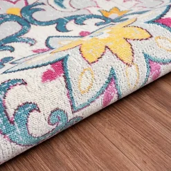 Blue Floral Medallion Outdoor Area Rug, 7x9