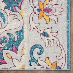 Blue Floral Medallion Outdoor Area Rug, 7x9