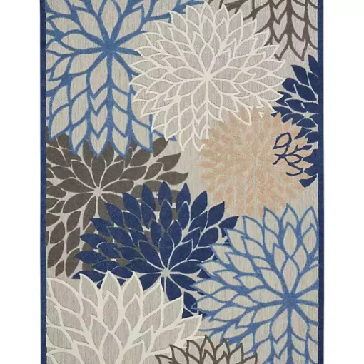 Blue Floral Outdoor Area Rug, 7x10