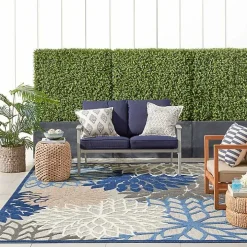 Blue Floral Outdoor Area Rug, 7x10