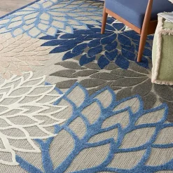 Blue Floral Outdoor Area Rug, 7x10